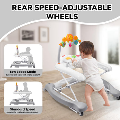 RefoereBabe Baby Walker, 5 in 1 Baby Walkers for Boys Girls 6-12 Months, Foldable Walkers for Babies with Bouncer & Feeding Tray, Music, Adjustable Heights, Activity Walker for Infant