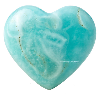 Amazing Gemstone Caribbean Calcite Crystal Heart Palm Stone - Pocket Massage Worry Stone for Natural Body Chakra Balancing, Reiki Healing and Crystal Grid