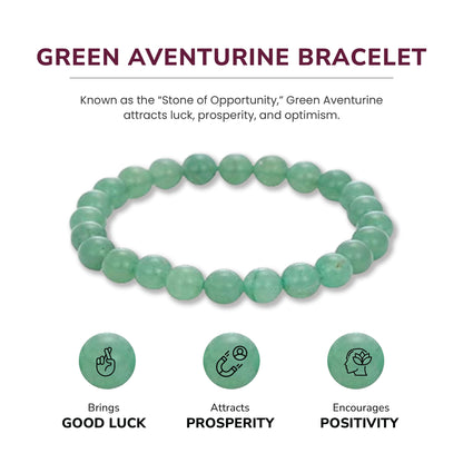 Crystal Vibe Natural Green Aventurine Bracelet - Wealth Bracelet - Money Bracelet for Prosperity - Healing Crystal Beaded Bracelet for Women Men - Adjustable Size