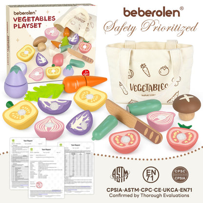Play Food Sets for Kids Kitchen Wooden Food Toys for 3 Year Old Girl Boy Toddler Cutting Pretend Play Set Learning Toys Birthday Gift 1 2 3 Year Old Vegetables