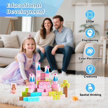 Hiwawind Updated Princess Magnetic Blocks for Girls, Princess Castle Magnetic Building Toys, STEM Montessori Sensory Toys for Toddlers 3-4 5-6 7-8, Creative Birthday Gifts for 3+ Year Old Girl