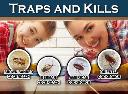 MaxGuard Roach + Spider Traps (12 Per Box) Non-Toxic Extra Sticky Box Traps | Kill German Cockroach, American and Oriental Plus Crawling Bugs & Insects House