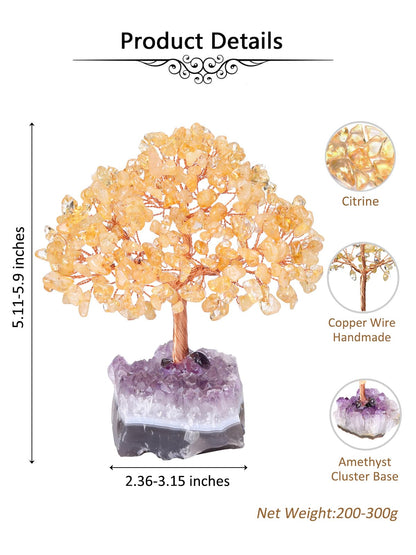 Jovivi Natural Citrine Healing Crystal Money Tree on Amethyst Cluster Geode Druzy Base Feng Shui Crystals for Home Office Desk Decorations, Wealth, Good Luck
