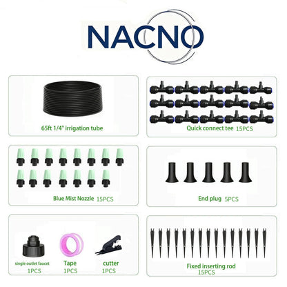 NACNO Drip Irrigation System，1/4" Blank Distribution Tubing Watering Hose, DIY Micro Sprinkler Automatic Plant Waterer for Garden, Greenhouse, Raised Bed, Patio & Outdoor Plants （65FT