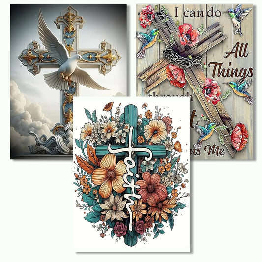 Axquilon Religious Diamond Art Kits for Adults - 3 Pack Cross Diamond Painting Kits for Adults, 5D Round Full Drill Christian Gem Art, Paint by Diamonds Pictures DIY Crafts Kits 12x16inch