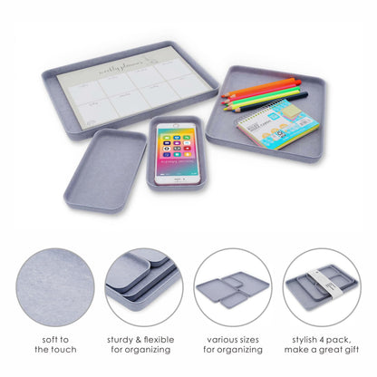Welaxy EDC Catchall Desk Organizer felt tray stylish nightstand multi tray Entryway Bedside Caddy for Keys Phone Wallet Watch Glasses Pens Office Accessory minimalist living 4-piece (Glacier Gray)