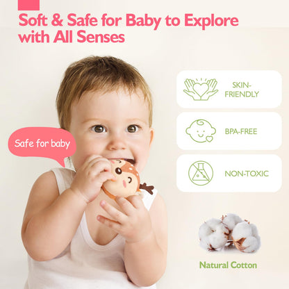 hahaland Baby Toys 6-12 Months - Montessori Toys for 6 Month Old Girl, My First Mushroom House with Stuffed Jungle Animals, Rattle, Crinkle Paper, Mirror, Sensory Toy Baby Girl Gifts