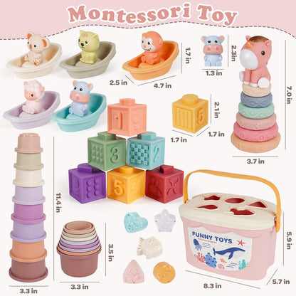 FUNWEGOT Montessori Baby Toys for Infants 6-18 Months Toddler 6–12 Months Shape Sorter Sorting Stacking Toy Sensory Learning Set with Stacking Rings for Babies Birthday Gift
