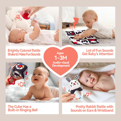 hahaland High Contrast Baby Toys for Newborn - Infant Baby Black and White Sensory Newborn Toys for Brain Development Montessori Tummy Time Toy for 0 3 6 Months