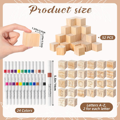 Aisharery 117 Pcs Baby Shower Blocks to Decorate Game Kit Includes 52 Wooden Blocks 24 Markers 1 Game Sign 40 Templates to Paint (Kraft)