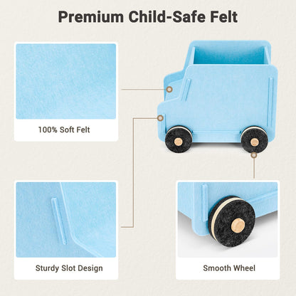 QUEENLINK Toy Storage Box with Wheels, Soft Felt Toy Organizers and Storage for Kids, 17" x 12" x 12", 10 Gal, Multifunction Toy Chest for Living Room, Playroom, Nursery - Light Blue
