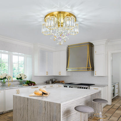 zhllmq 5 Light Gold Crystal Ceiling Light Flush Mount Ceiling Light Crystal Close to Ceiling Light Fixtures for Living Room Bedroom Kitchen Hallway