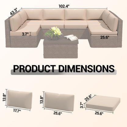 WiNVO 14-Piece Outdoor Replacement Cushions for Patio Furniture, Deep Seat Cushions for 6-Seat Sectional Rattan Sofa, Water-Resistant Couch Cushion Set with Non-Slip Backing, Cream White
