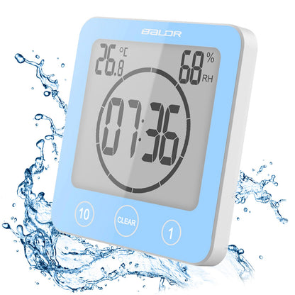 Digital Bathroom Shower Wall Clock Timer, LCD Digital Wall Clock with Suction Waterproof Temperature Humidity Gauge, Touch Screen Timer, Large Countdown Visual Timer Hanging Wall Clock