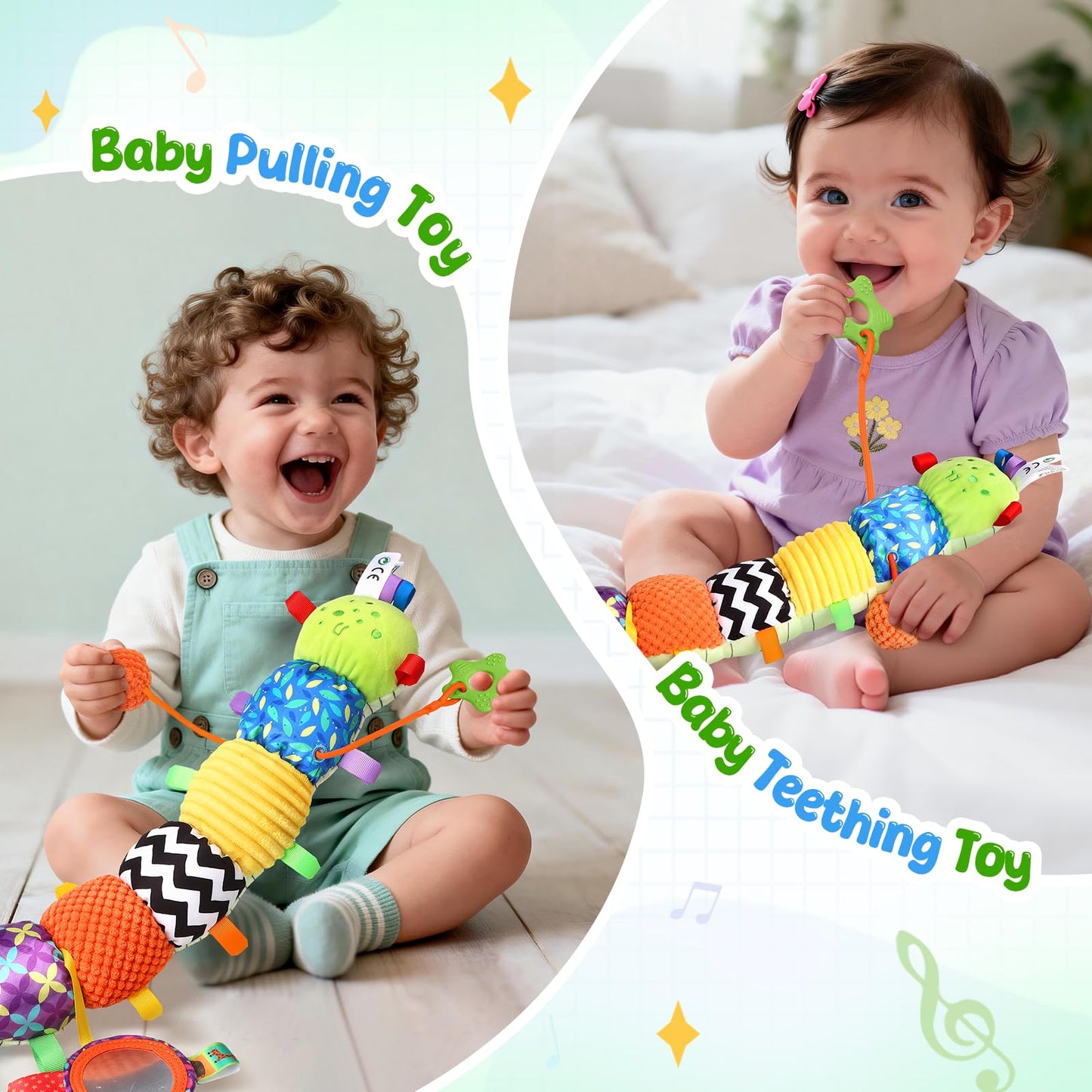 Musical Caterpillar Baby Toys 0-6 6-12 Months, Multi-Functional Sensory Tummy Time Toys for Newborn Infants Boys & Girls, Developmental Stuffed Animal Toys, Baby Shower & Baby Gifts