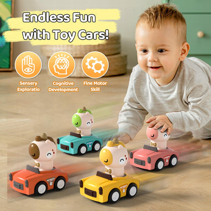 SUPVIB Press to Go Friction Inertia Car, Animal Toddler Toy Cars 1-3, Infant 6-9-12-18 Month Play Figure Vehicle Set, 1st Birthday Gift for 1-2 Year Old Boy Girl