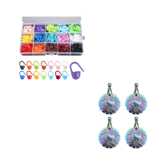 Olikraft 300-Piece Stitch Marker Set and 4-Pack Yarn Cutter Pendant Set - Durable, Multi-Colored Craft Accessories for Knitting and Crocheting, Ideal for Precision and Organization
