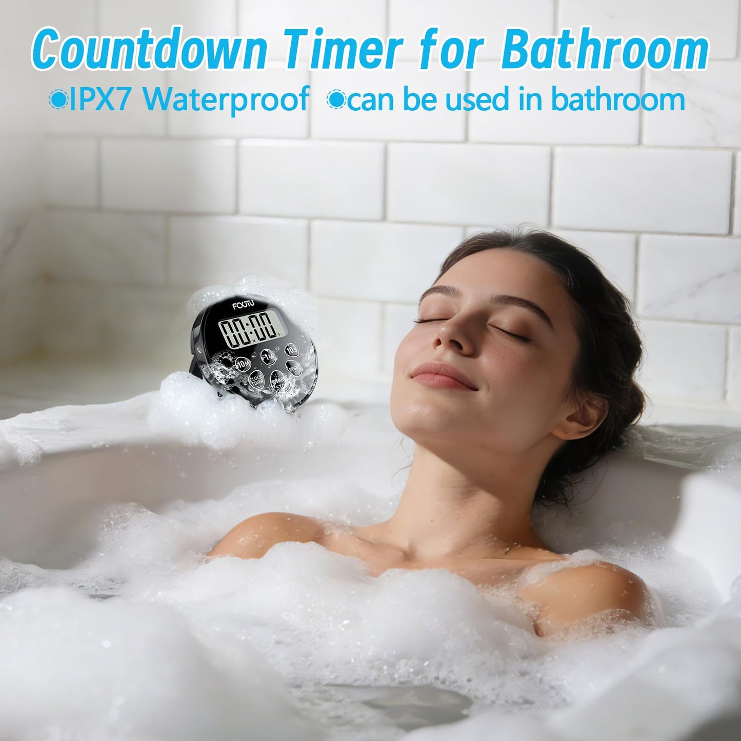 FCXJTU Digital Waterproof Shower Clock Timer, Bathroom Shower Countdown Timer with Alarm, Magnetic Back, Stand for Kitchen Cooking Dark Black