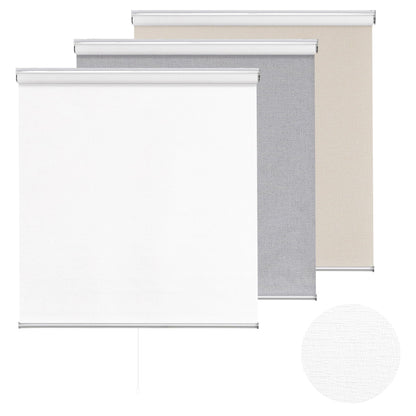 ChrisDowa Cordless 100% Blackout Roller Shade, with Striped Jacquard, Thermal Insulated, UV Protection Fabric, Total Blackout Blinds for Window, French Doors, Home and Office. White, 36" W x 72" H