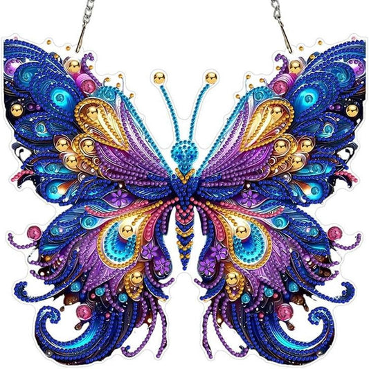 Butterfly Hanging Diamond Art Kits for Adults Pendant Butterfly, Special Shaped Crystal DIY Diamond Painting Kit, Acrylic Board Flower Pendants Double Sided, Home Decor