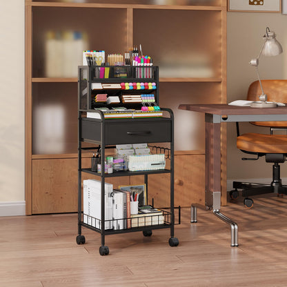 Homsorout Art cart, 3 Tier Rolling Cart - Utility Cart with Storage Drawer and Wheels, Versatile Art & Craft Organizer for Home, Office, or Studio Ideal for Storing Brushes, Paints (Black)