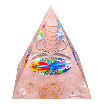 Saefheled Crystal Column Orgone Pyramid Energy Generator,Natural Pink Crystals Orgonite Crystal Healing Pyramid,for Reduce Stress, Balance Chakra,Meditation Attract Luck,Accumulate Wealth Health(6cm)