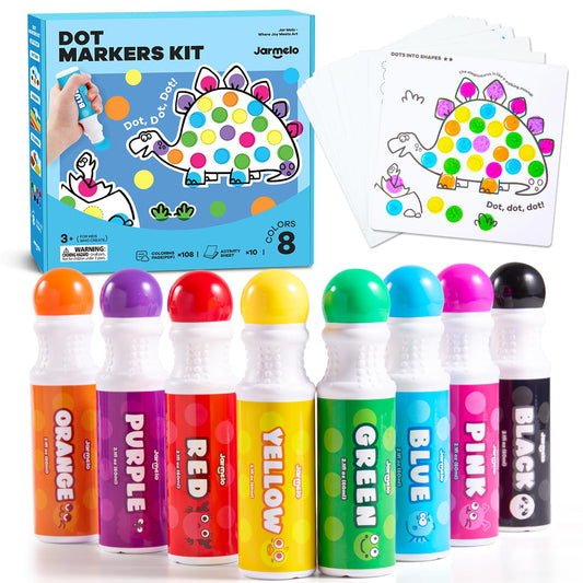 Jar Melo Washable Dot Markers for Toddlers, 8 Colors Dot Paints with 120 Printed PDF & 10 Activity Papers, Non-Toxic Bingo Markers for Kids Arts and Crafts Gifts