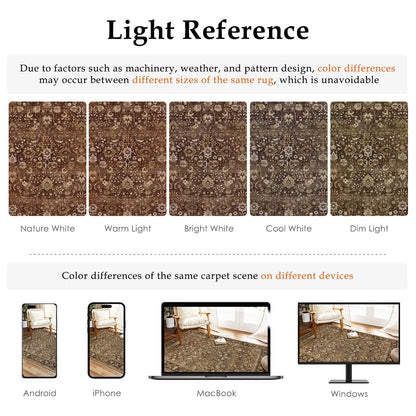 HUGEAR 2x6 Runner Rug Machine Washable Brown Hallway Area Rugs Indoor Accent Rugs Floral Low Pile Carpet Distressed Throw Rug Bedroom Living Room Office Dining Kitchen Laundry Non Slip