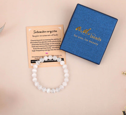 AD Beads Handmade Gemstone Stretch Elastic Bracelet Crystal Healing Reiki Nature's Beauty and Spiritual Essence Unisex (8mm, Selenite Crystal (Inspire Treatments))