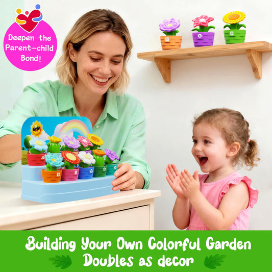 Montessori Flower Garden Building Toy for Toddlers, Gardening Set with Watering Can, Shovel, Rake, Shape & Color Sensory Toys, Preschool Learning Toys,Toddler Outdoor Toys,Gift for Baby Girls Boys