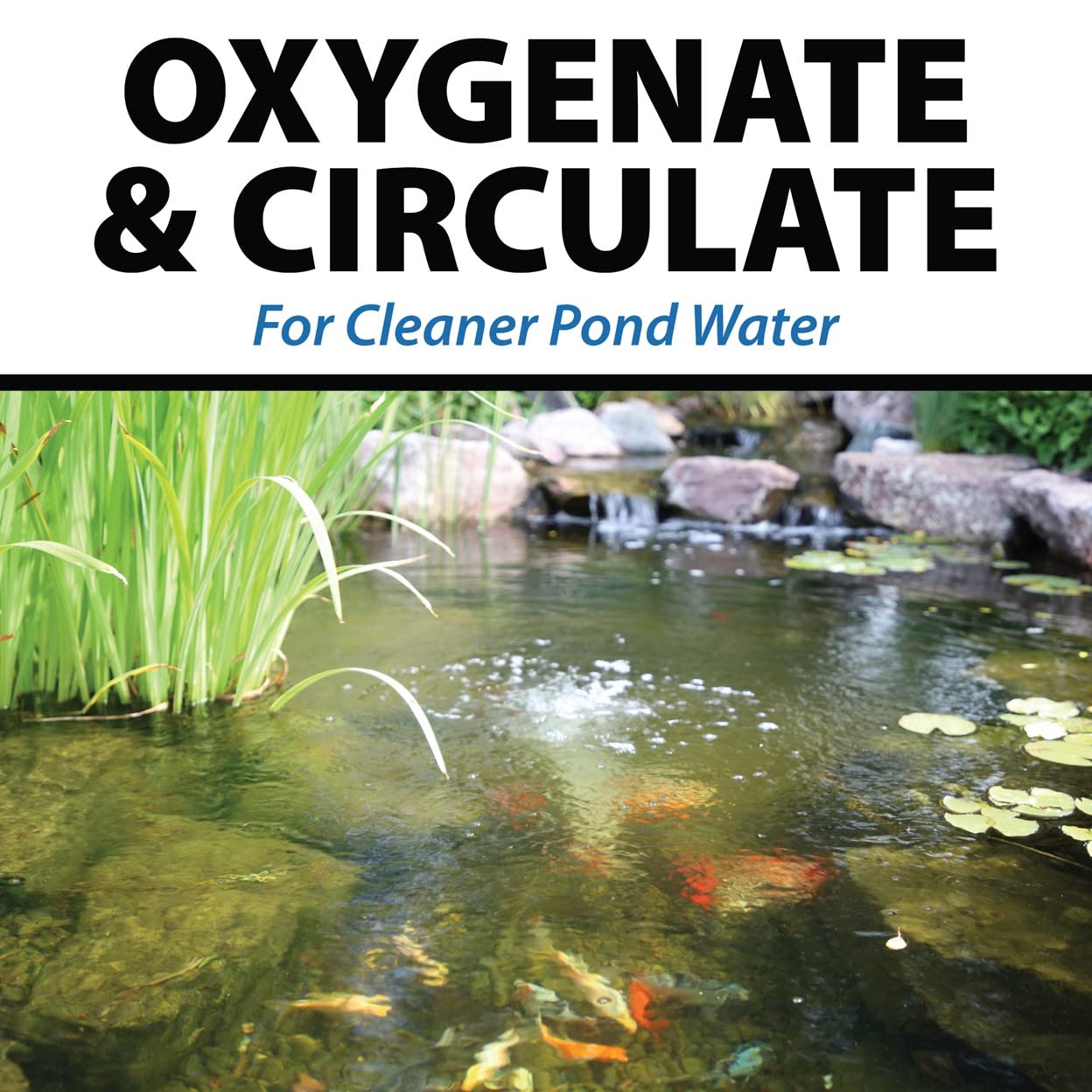 CrystalClear PondAir 4, Complete Aeration Kit, Whisper Quiet Water Garden Oxygenation Bubbler System Adds Oxygen to Koi & Fish Ponds, Outdoor Aerator Compressor Pump, Tubing & 4 Air Submersible Stone
