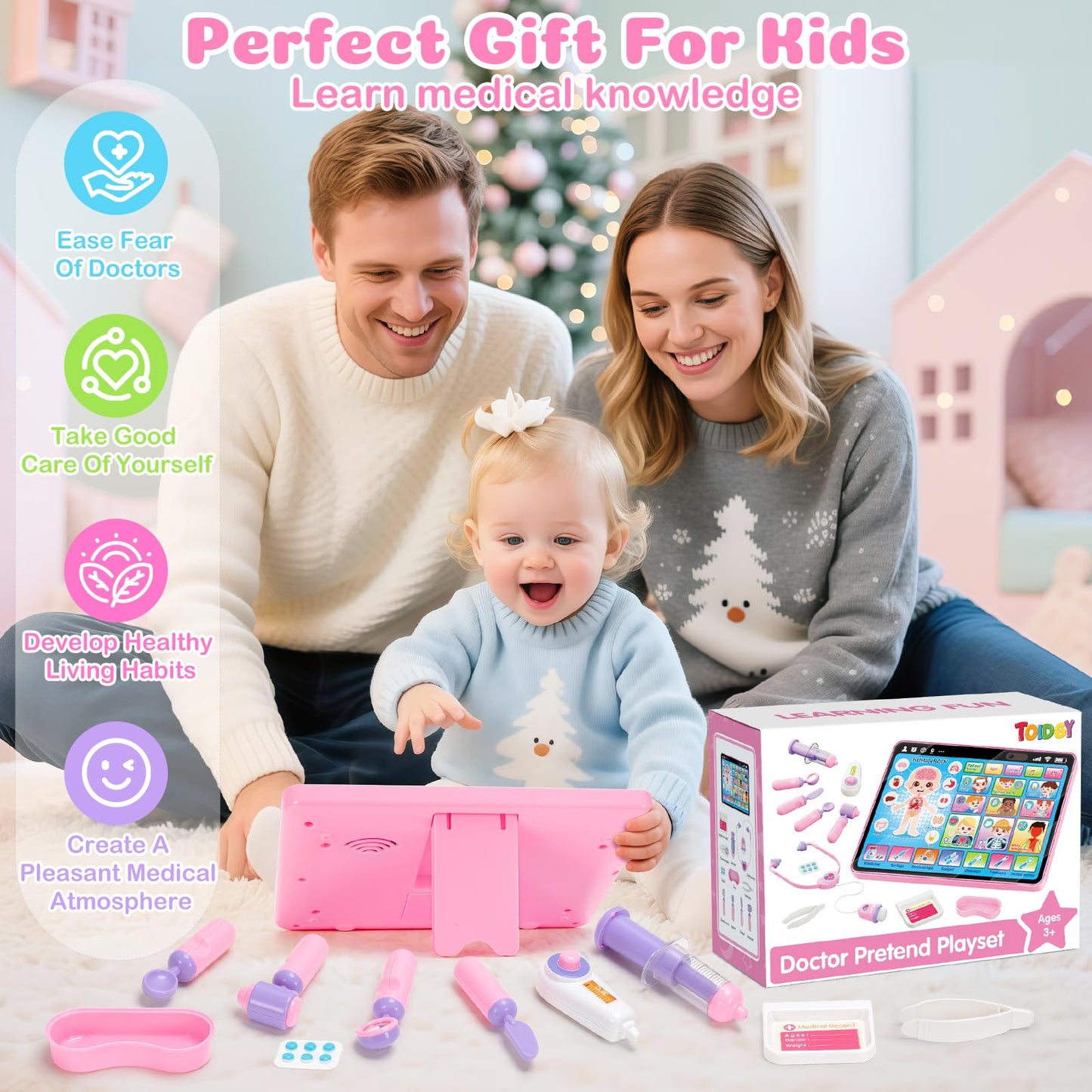 Toidgy Learning Toys Tablet with Music & Sound, Speech Therapy Toys for Toddlers Age 1, 2, 3, Montessori Toys Christmas Birthday Gifts for Girls, Boys, Baby 12-18 Months, Doctors Pretend Playset