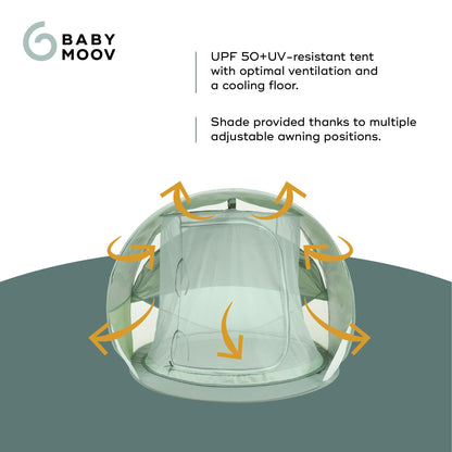 Babymoov Moov & Protect Anti-UV Cooling Beach Tent for Babies with Integrated Mosquito Net, Portable, Green Lagoon (Summer 2025 Edition)