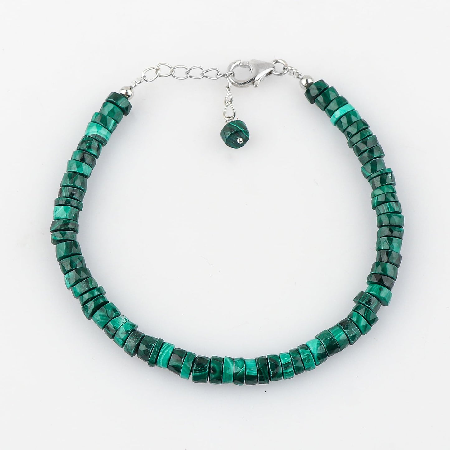 CRYSTALIS Natural Green Malachite Beaded Bracelet, Facet Wheels, Elegant Beads Crystal, Chakra Bracelet, Healing Bracelet, Gemstone Jewelry, 925 Sterling Silver 8 inch