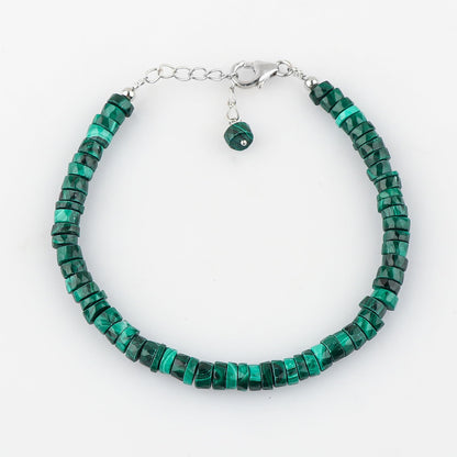 CRYSTALIS Natural Green Malachite Beaded Bracelet, Facet Wheels, Elegant Beads Crystal, Chakra Bracelet, Healing Bracelet, Gemstone Jewelry, 925 Sterling Silver 8 inch