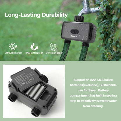 Smart Hose Watering Timer with Wi-Fi Hub, Automatic Irrigation System Controller for Lawns and Yard, Compatible with Alexa