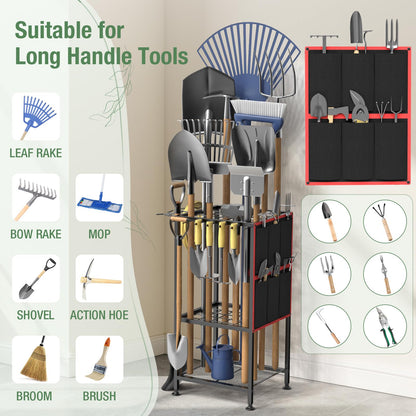 Lovind Garden Tool Organizer,Metal Yard Tool Organizer ,Holds 50 Long-Handled Tools/Rakes/Brooms,Side Garden Pocket ,Heavy Duty Steel Yard Tool Storage Rack for Garage,Shed, Outdoor