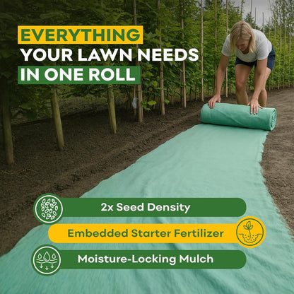 Petramax ReadyRoll Biodegradable Bermuda Grass Seed Mat for Southern Lawn 54 Sq ft. 3-in-1 Grass Seed Rolls w/Mulch & Fertilizer - Perennial Rye, Tall Fescue Blend - Heat Tolerant Lawn Repair Patch