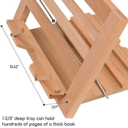 MEEDEN Book Stand with Page Holder Clips, Cookbook Holders for Reading Hands Free, Adjustable Foldable Solid Beechwood MacBook Stand for Laptop Textbook Bible File Documents - 13.39" x 9.25"