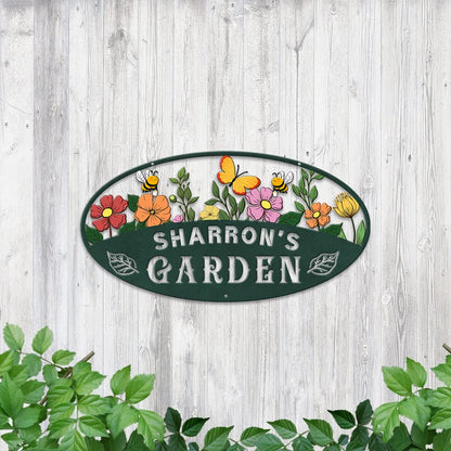 MeMate Garden Signs, Personalized Metal Signs, Garden Sign to Personalize, Customized Name Wall Art for Garden Outdoor Decor, Large Sign for Vegetable Garden She Shed, Personalized Outdoor Plaque