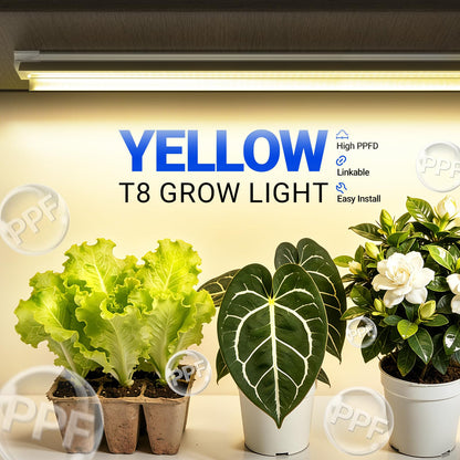 Barrina T8 Grow Light, 252W(6 x 42W, 1400W Equivalent), Full Spectrum, LED Grow Light Strips, T8 Integrated Growing Lamp Fixture, Grow Shop Light, with ON/Off Switch, 4FT 6 Packs, Yellow
