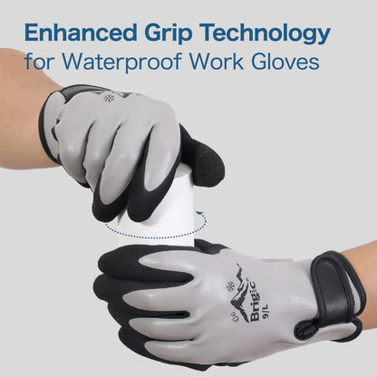 Brigic Waterproof Weatherproof Winter Work Gloves, Gray, Ideal for Gardening & Outdoor Tasks, X-Large