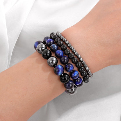Vinswet 4pcs Natural Stone Beaded Bracelets for Women Men,Healing Crystal Gemstones Stretch Bracelet,4mm 6mm 8mm 10mm lapis lazuli Tiger Eye Black Obsidian Hematite Anxiety Stress Relief Bracelet Jewelry Gifts