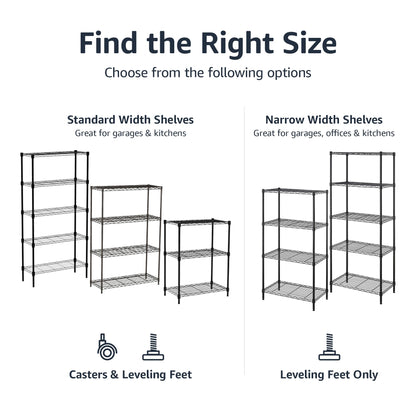 Amazon Basics 3-Shelf Adjustable Heavy Duty Storage Shelving Unit on 2" Wheels, Metal Wire Rack for Garage, Utility Shelving with Leveling Feet, 23.2"L x 13.4"W x 32.75"H, Black