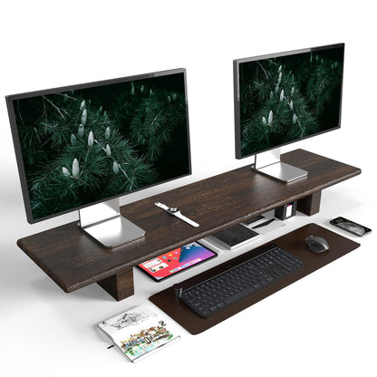 "WEGASTU Solid Wood Rustic Desk Monitor Stand with Storage，Large Dual Monitor Stand Riser for Laptop Computer/TV/PC/Printers, Perfect Desktop Stands Organizer with Underneath Storage for Office