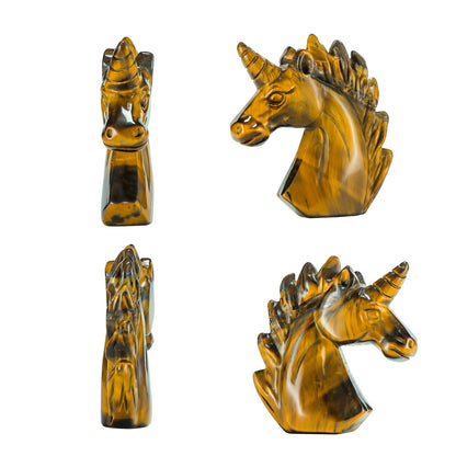 Artistone Fairy Unicorn Statue Crystal Figurines Home Decor Tiger Eye Animal Carvings Collection Reiki Gifts Gemstone Paperweight Unicorn Sculpture Stone Ornament