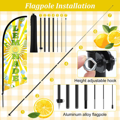 Nlicrst 2 Set Lemonade Feather Flag Kit - Includes Vibrant Lemon Banners, Sturdy Flag Poles & Carrying Bag, Eye-Catching Lemonade Stand Decor for Outdoor Advertising, Yard Sales, Parties & Events