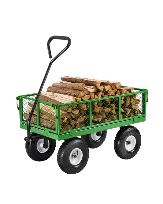 VEVOR 680 Lbs Steel Garden Cart on Wheels, Heavy Duty Garden Wagon Cart Pullable, Metal Outdoor Utility Yard Wagon Carts with 10" Tires, Mesh Removable Sides and 180°Rotating Handle