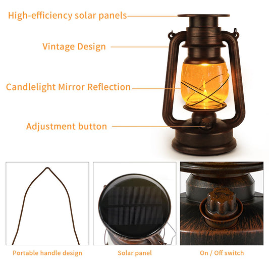 Solar Lanterns Outdoor Waterproof, 2 Pack Vintage Hanging Lantern Decorative with 2 Modes (Steady & Flickering) - Auto On/Off, Lights & Lanterns for Porch, Camping, Power Outages