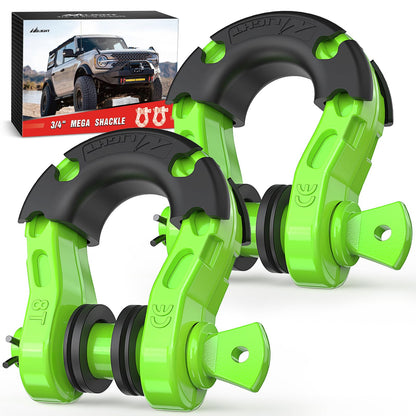 Nilight Heavy Duty Mega D-Ring Shackles(2 Pack) 68,000 lb Break Strength(17,000 lb WLL) w/ 7/8″ Screw Pin & Washers, Forged Steel Off-Road Recovery Shackles for Tow Strap & Winch Gear, Green